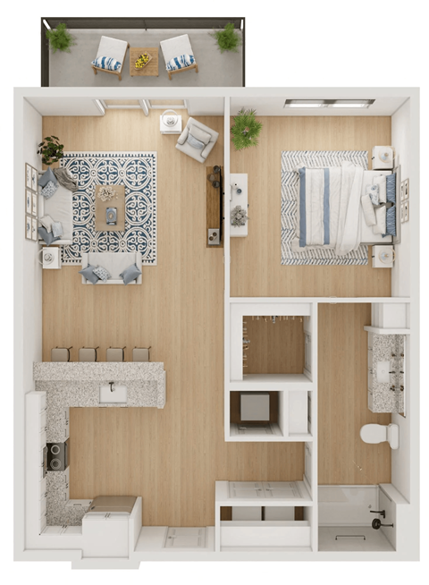 Floor plan for 1 bed, 1 bath, 791 sqft
